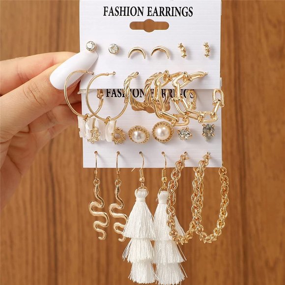 New 45 Pairs Gold Hoop Earrings for Girls Women Multipack, Chunky Pearl Twisted - Picture 8 of 9